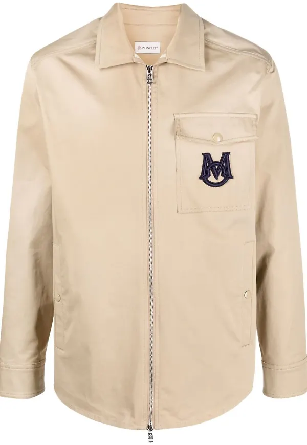 Moncler logo-embroidered shirt jacket - Neutral