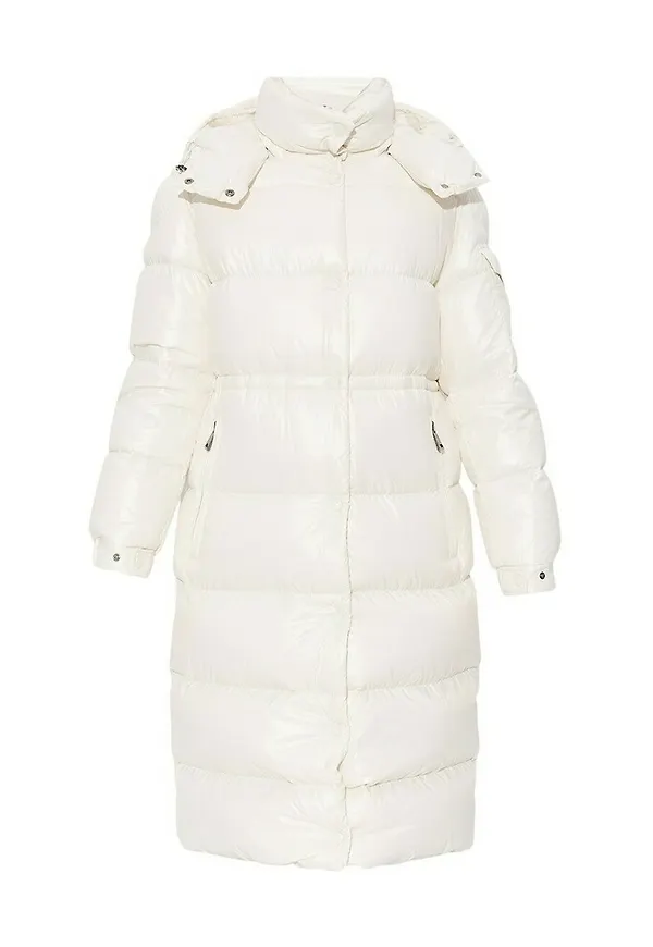 Moncler Logo-Patch Down Jacket Vit, Dam
