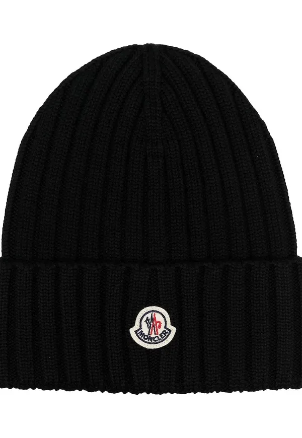 Moncler logo-patch ribbed beanie - Svart