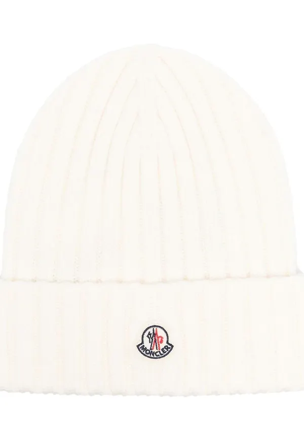 Moncler logo-patch ribbed beanie - Vit
