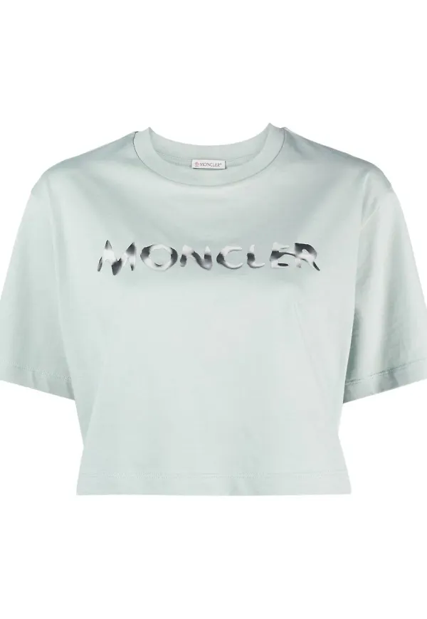 Moncler logo-print cropped T-shirt - Blå