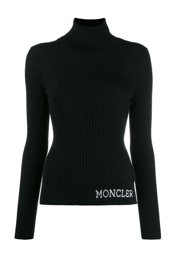 Moncler Logotyprullhalströja Svart, Dam