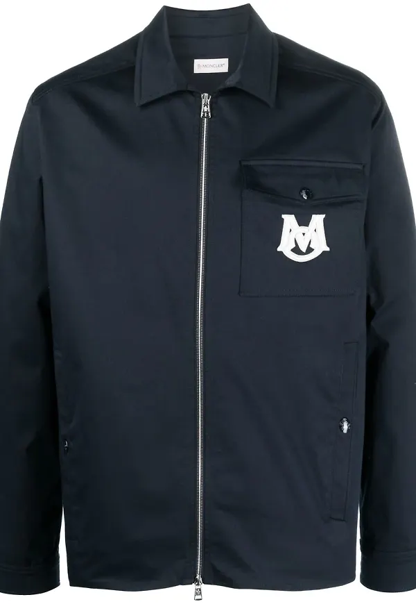 Moncler monogram-embroidered shirt jacket - Blå