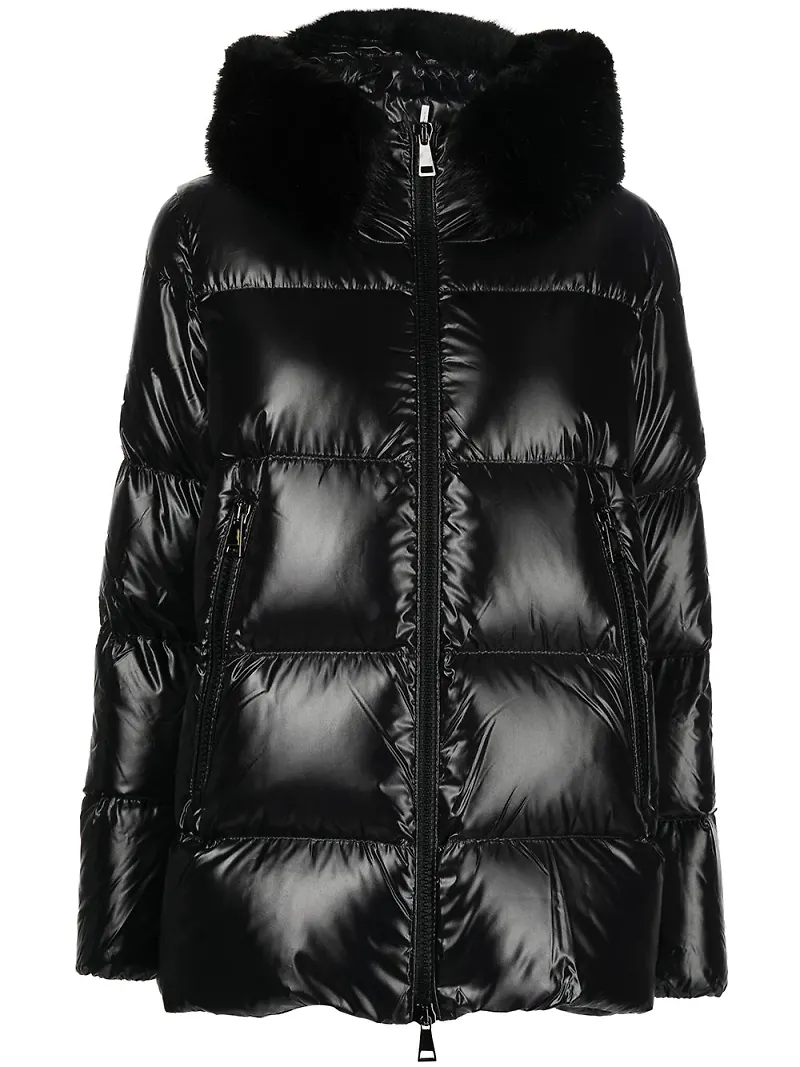 Moncler puffjacka med konstpälskant - Svart