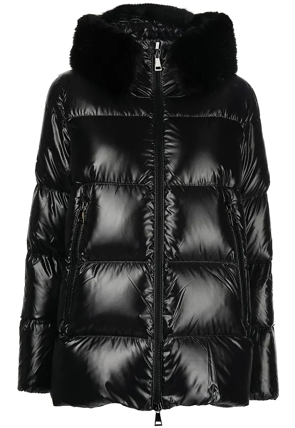 Moncler puffjacka med konstpälskant - Svart
