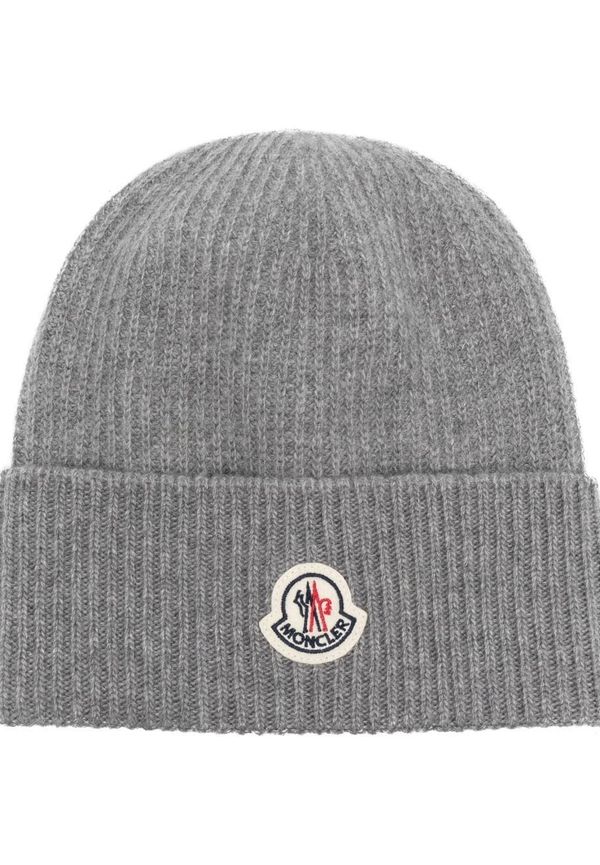 Moncler ribbad mössa med logotyp - Grå