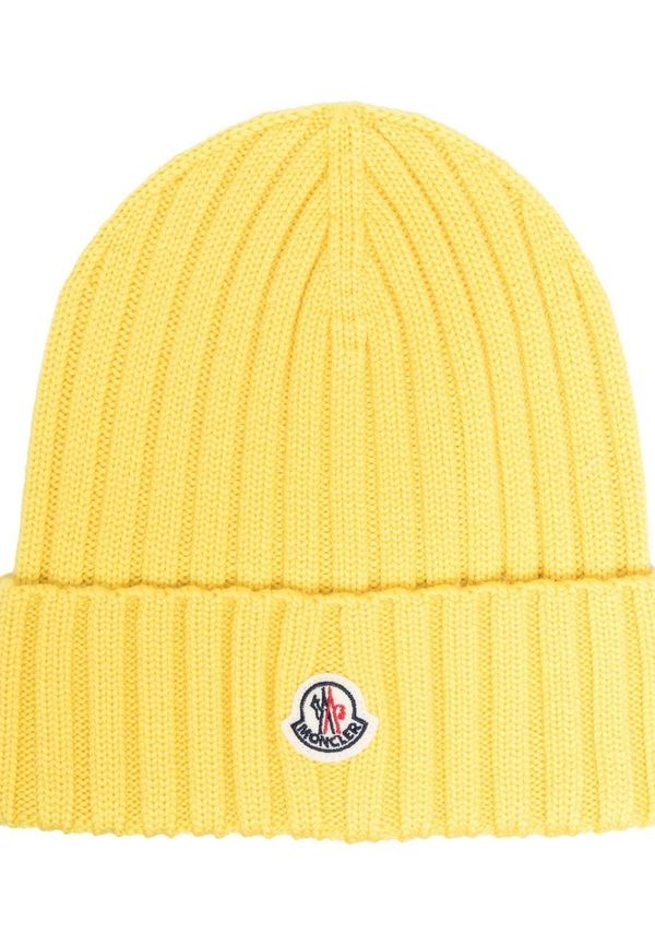Moncler ribbad mössa med logotyp - Gul