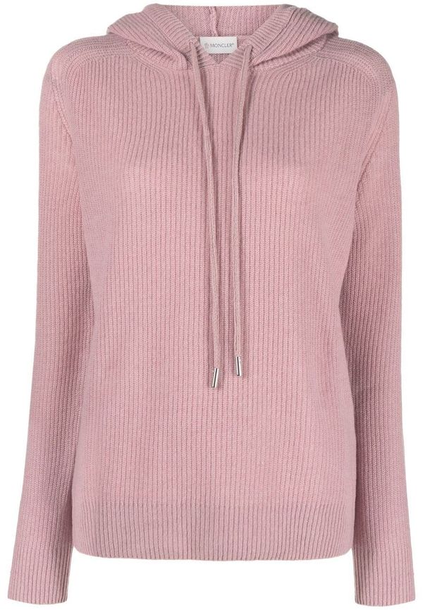 Moncler ribbstickad hoodie med logotypmärke - Rosa