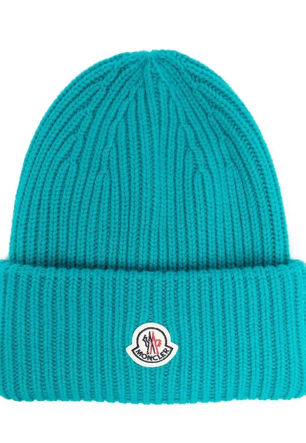 Moncler ribbstickad mössa - Blå