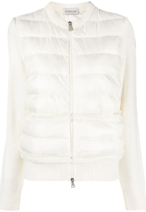 Moncler ribbstickad puffjacka - Vit