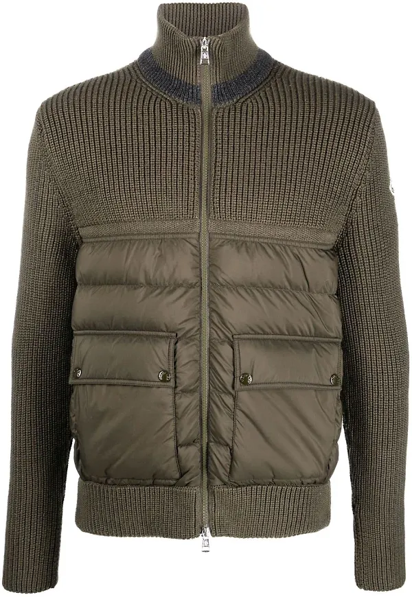 Moncler ribbstickad vadderad jacka - Grön