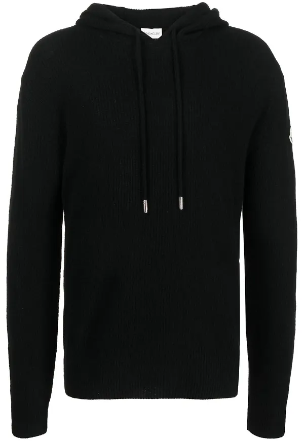 Moncler stickad hoodie med dragsko - Svart