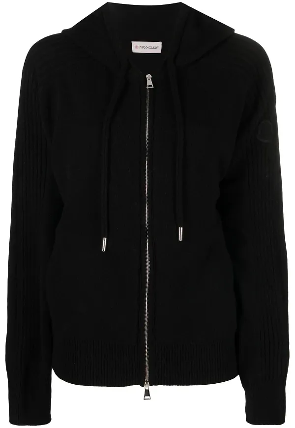 Moncler stickad hoodie med dragsko - Svart