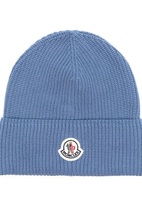 Moncler stickad mössa med logotypmärke - Blå