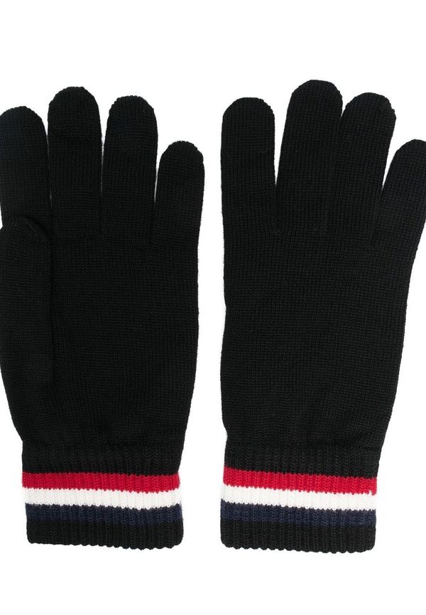 Moncler stickade handskar med randiga ärmslut - Svart