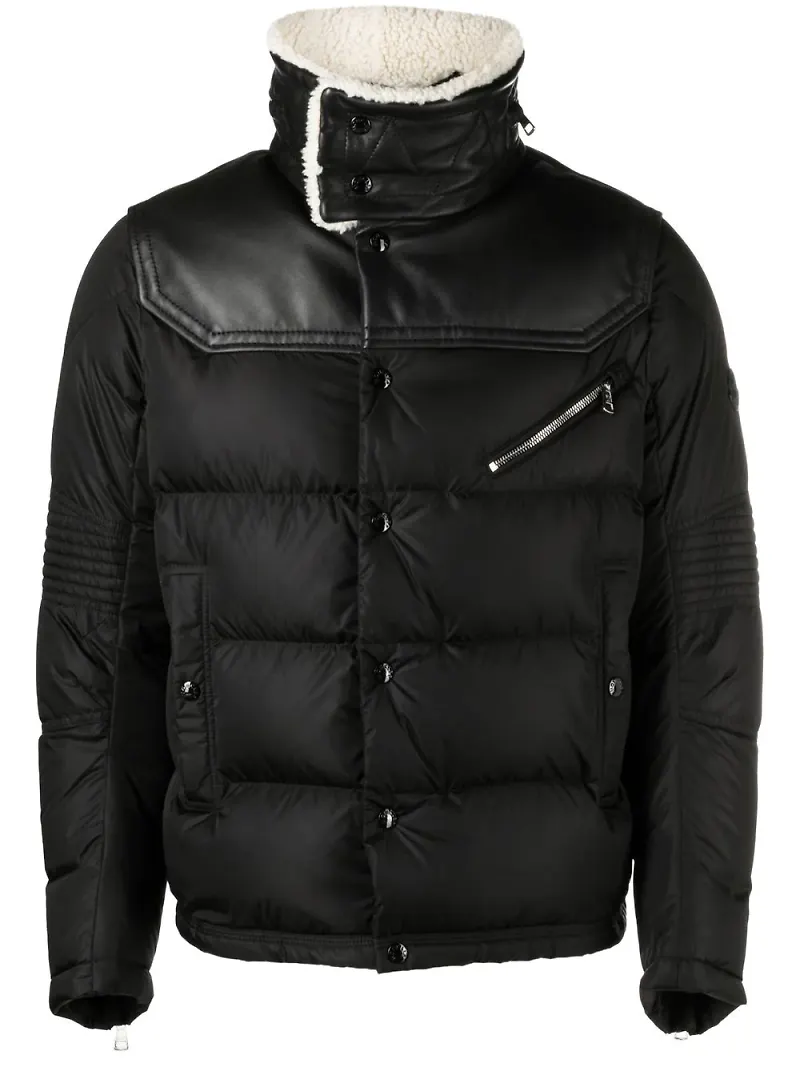 Moncler vadderad jacka med fårskinnskrage - Svart