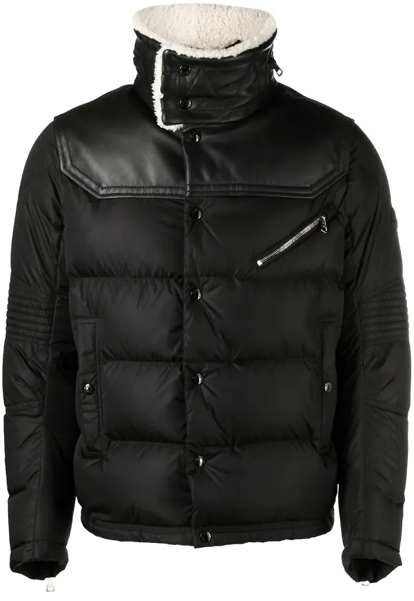 Moncler vadderad jacka med fårskinnskrage - Svart