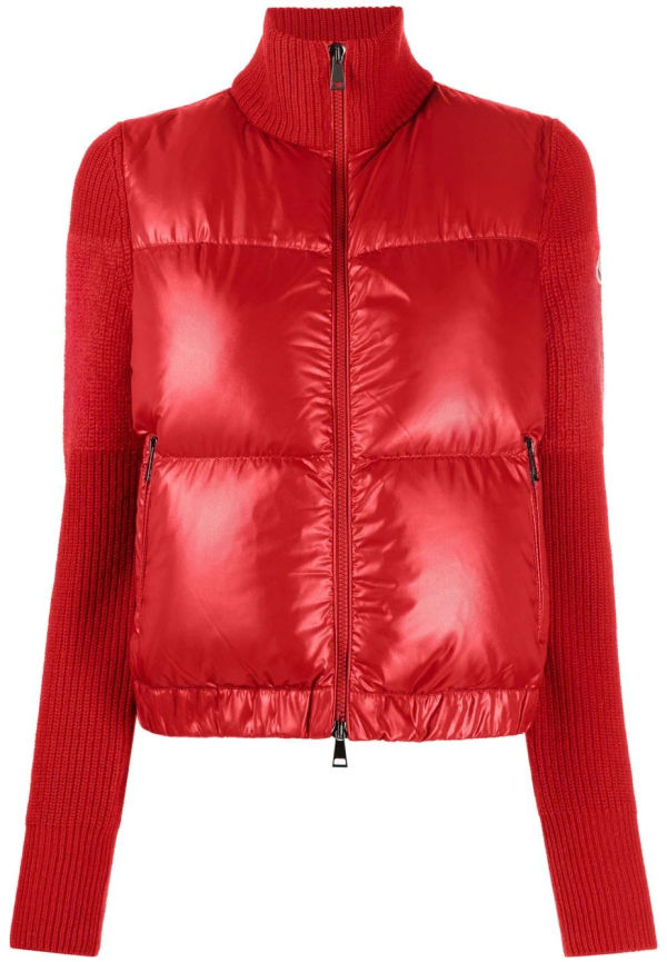 Moncler vadderad jacka med polerad finish - Röd