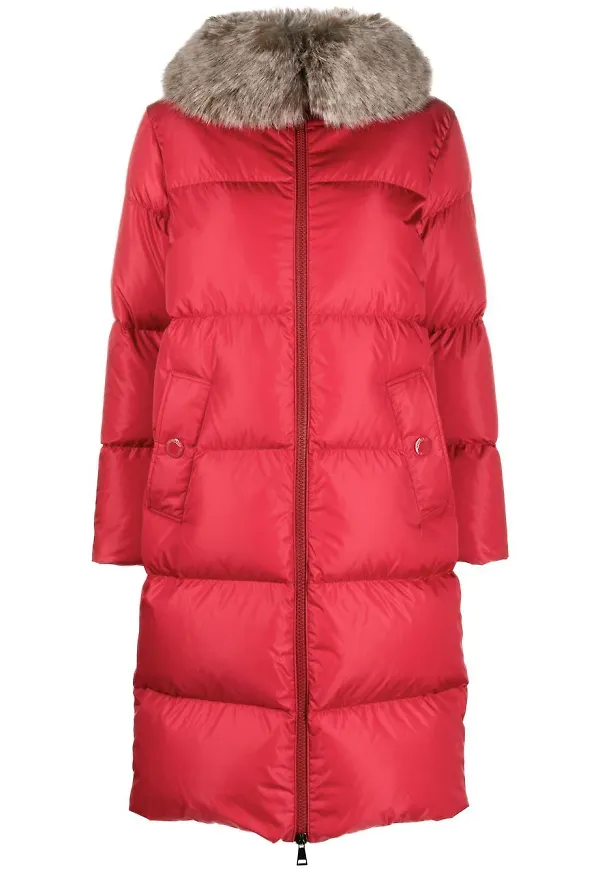 Moncler vadderad kappa med huva - Röd