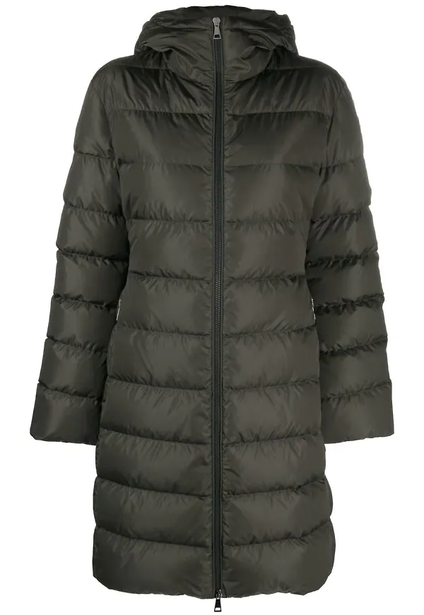 Moncler vadderad midikappa med bälte - Grön