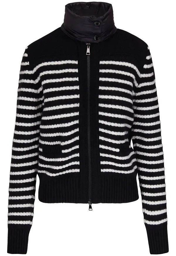Moncler vadderad randig cardigan - Svart