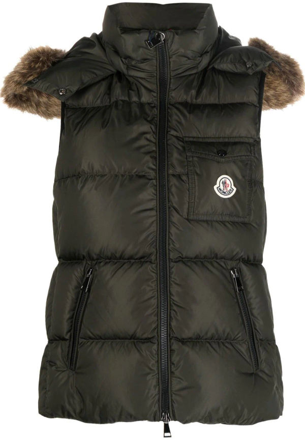 Moncler vadderad väst med huva - Grön