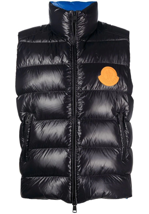 Moncler vadderad väst med logotyp - Blå