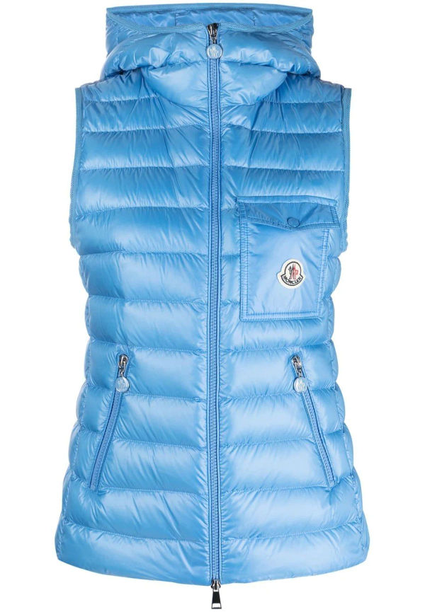 Moncler vadderad väst med logotyp - Blå