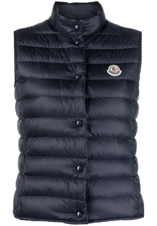 Moncler vadderad väst med logotyp - Blå