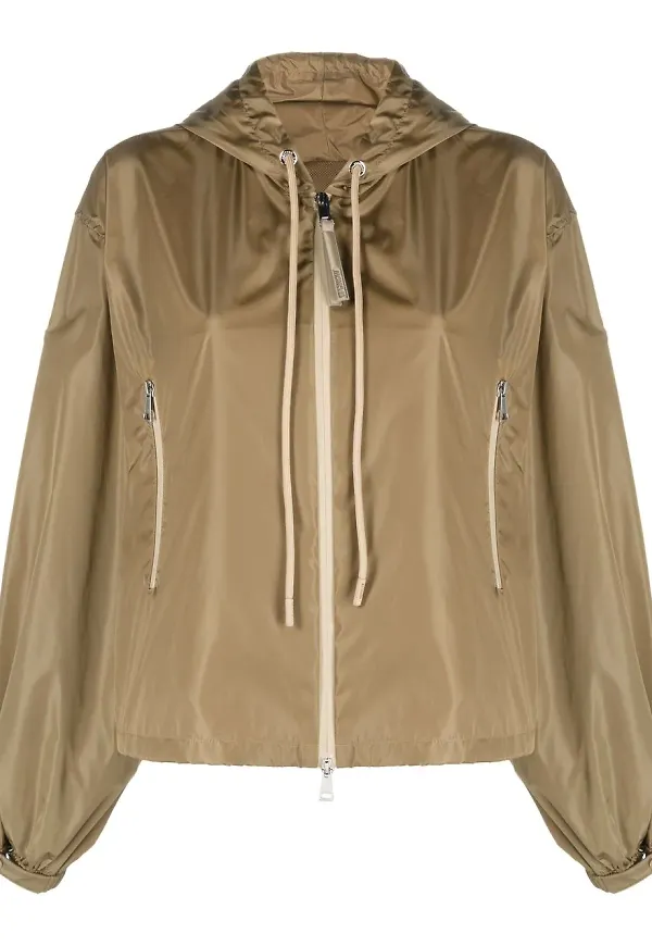 Moncler Vernois jacka med logotyp och huva - Brun
