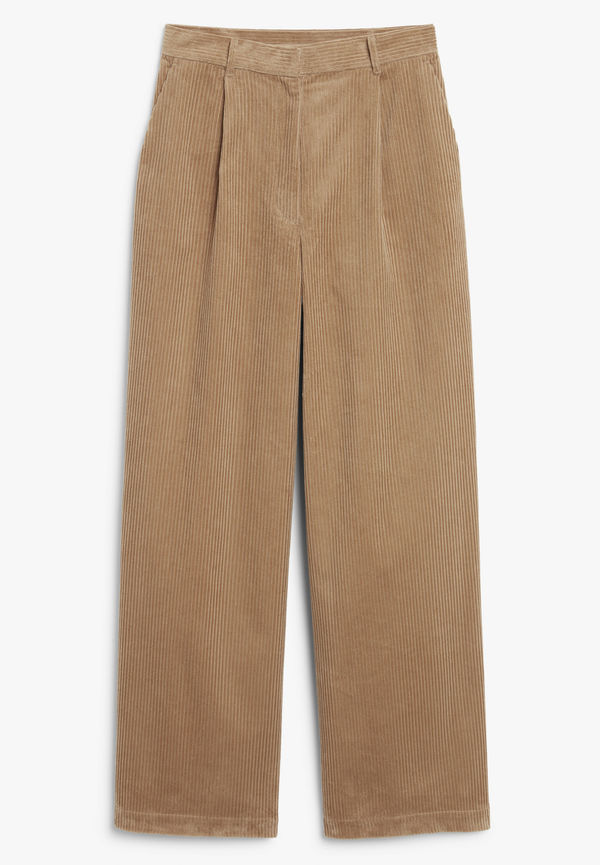 Monki Bruna Byxor I Manchester Med Hög Midja Mellanbrun Dusty i storlek 38