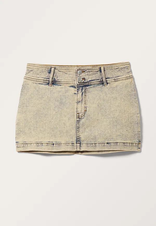 Monki Figursydd Mini Jeanskjol Blå Med Beige Nyans, Kjolar i storlek 38