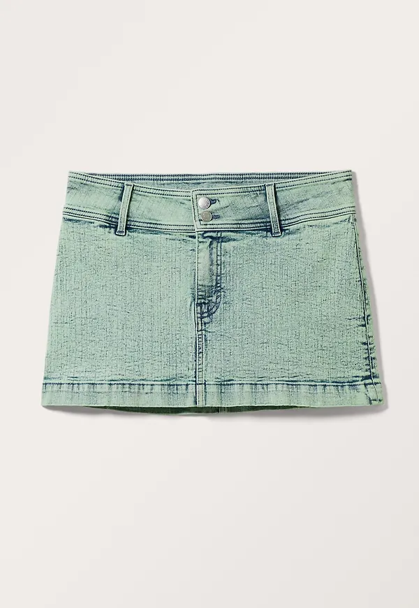 Monki Figursydd Mini Jeanskjol Gröngul, Kjolar i storlek 44