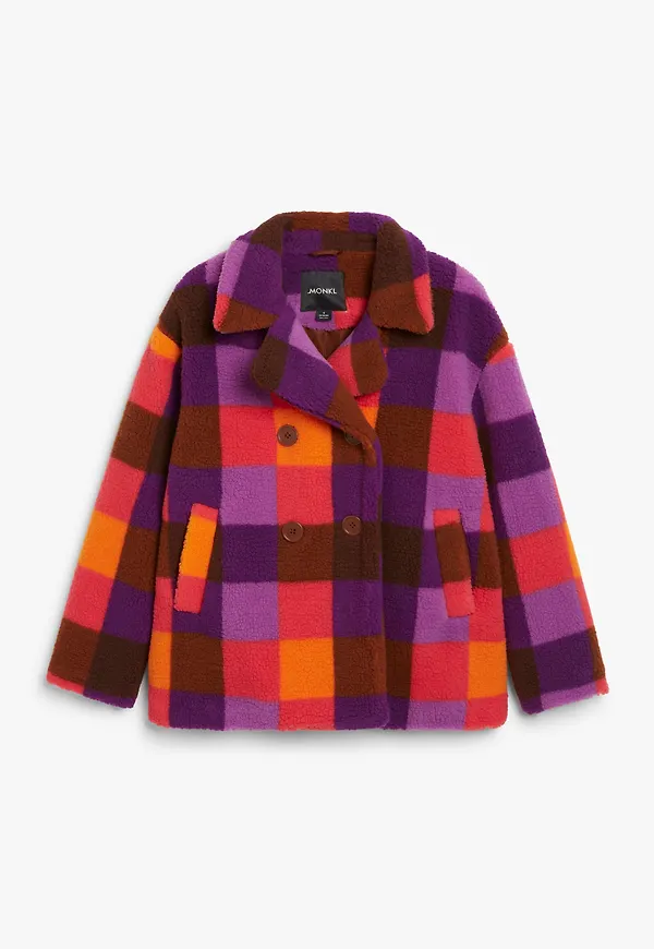Monki Lila Och Orange Kappa I Teddyfleece, Kappor i storlek XS