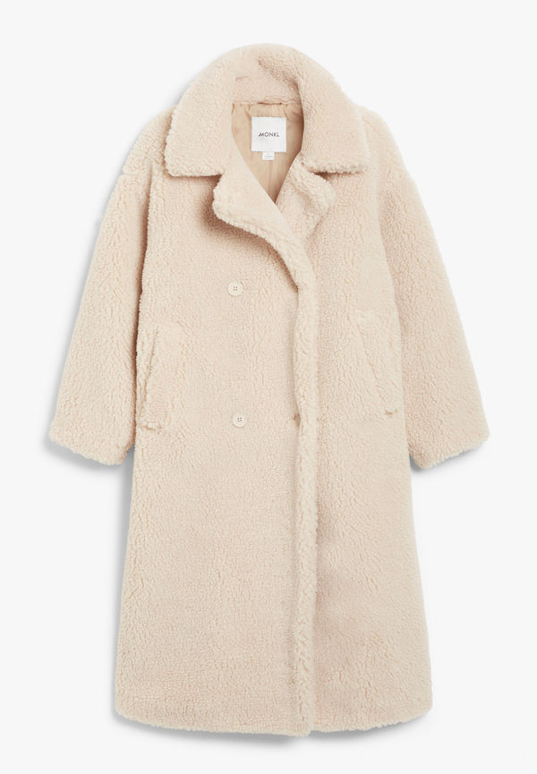 Monki Lång Beige Kappa I Pile Ljusbeige, Kappor i storlek S