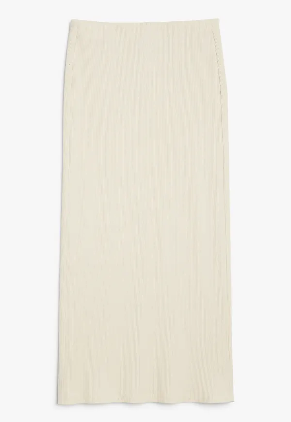 Monki Lång Ribbad Pennkjol Off-white, Kjolar i storlek XXL och färg Vit