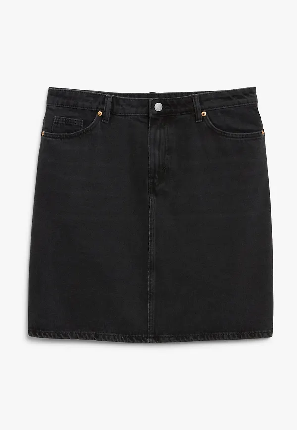Monki Midilång Denimkjol Washed Black, Kjolar i storlek 38 och färg Svart