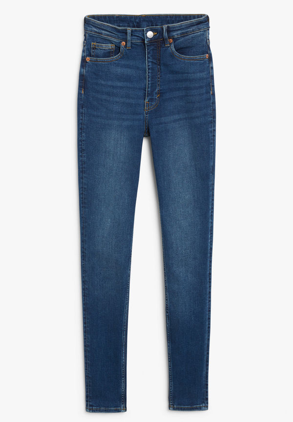 Monki Oki Hög Midja Tajta Blå Jeans Country Blue, Skinny i storlek W 27