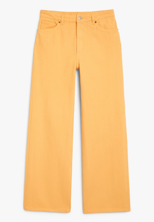 Monki Orange Jeans Yoko Vida Ben Hög Midja Gul, Straight i storlek W 25