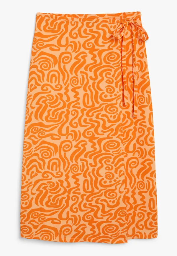 Monki Orange Vadlång Omlottkjol Mönster Med Krumelurer, Kjolar i storlek 36