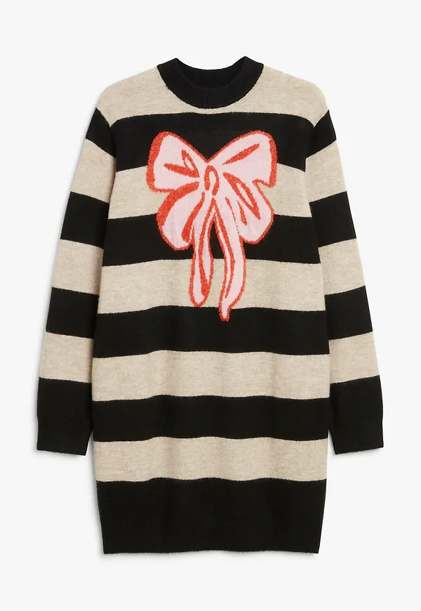 Monki Oversized Klänning I Stickat Material Randig Rosett, Vardagsklänningar i storlek S