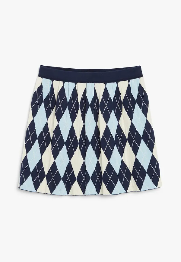 Monki Pleated Mini Skirt Blue Argyle, Kjolar i storlek M och färg Blå