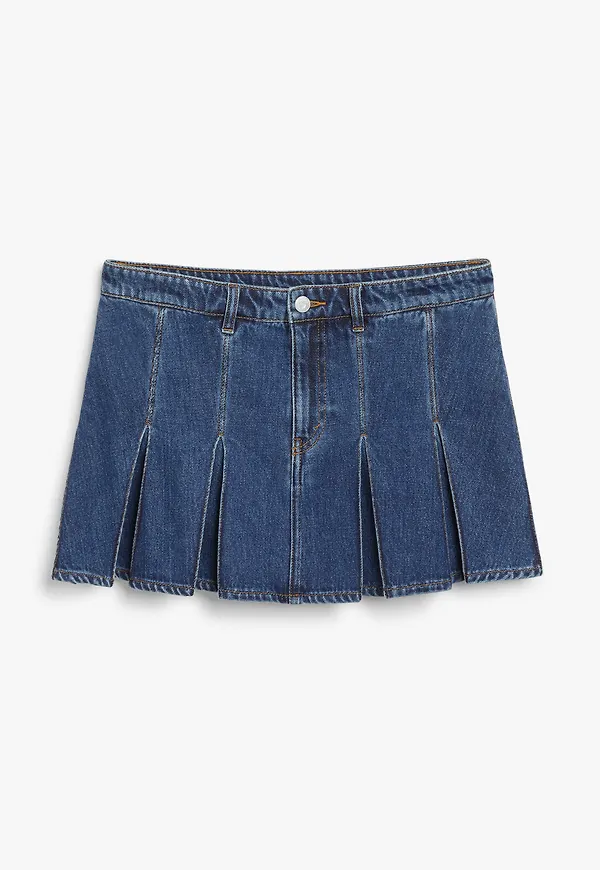 Monki Plisserad Minikjol I Denim Mellanblå, Kjolar i storlek 48