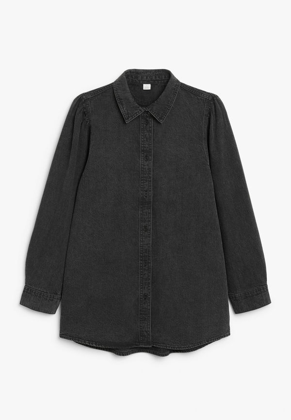 Monki Puff Sleeve Denim Shirt Washed Black, Casualskjortor i storlek XXS och färg Svart