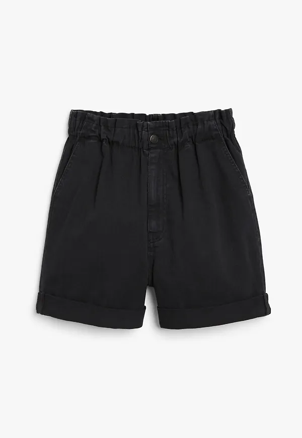 Monki Shorts I Denim Med Paper Bag-midja Svart i storlek XXS