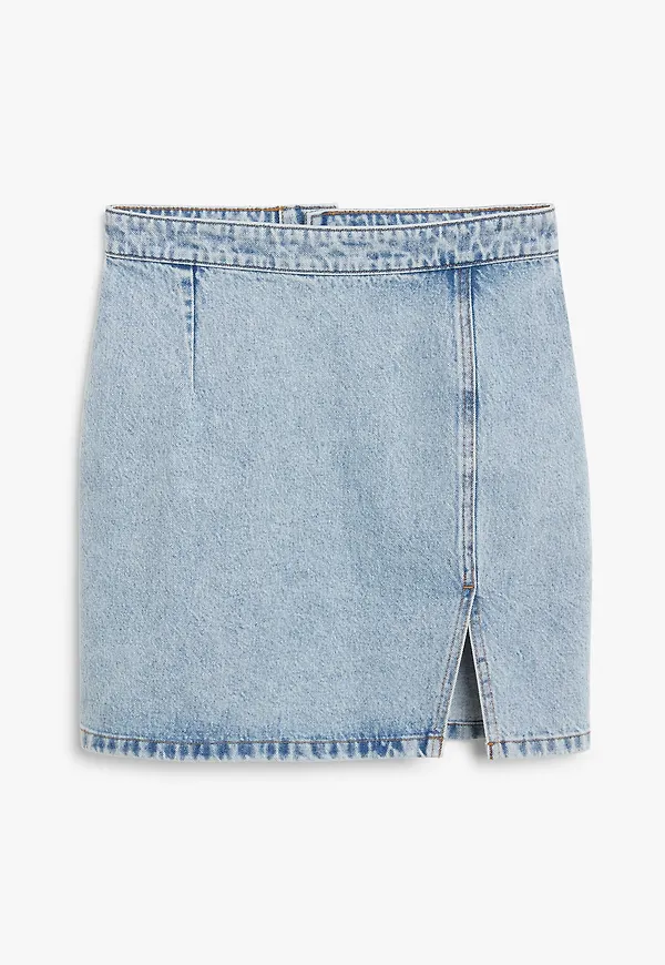 Monki Side Slit Denim Mini Skirt Mid Blue, Kjolar i storlek 42 och färg Blå