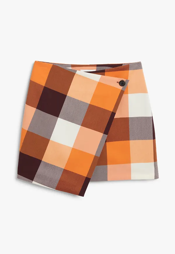 Monki Storrutig Minikjol Med Omlott Orange/rutig, Kjolar i storlek 34