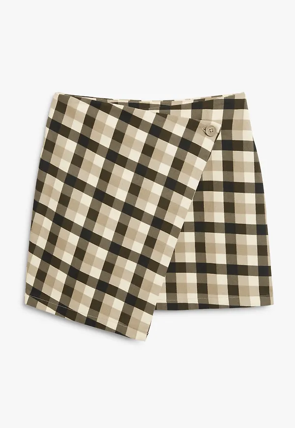 Monki Svart- Och Beigerutig Minikjol Svart Beige, Kjolar i storlek 42
