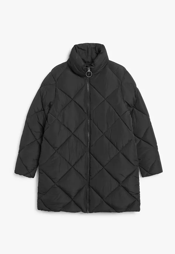 Monki Svart Oversized Quiltad Pufferjacka, Kappor i storlek XXS