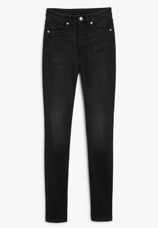 Monki Svarttvättade Tajta Jeans Oki Hög Midja Svarttvättad, Skinny i storlek W 25